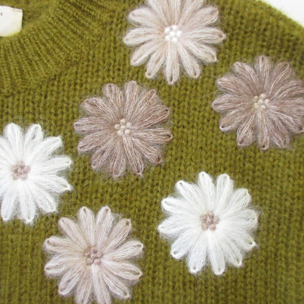 NWT La Maille Sezane Suzon Jumper in Olive Floral Embroidered Sweater S - Picture 7 of 10